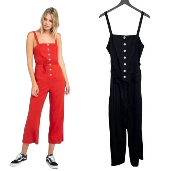 Skylar + Madison Black Wide Leg Spaghetti Strap 100% Linen Jumpsuit Size S - Picture 1 of 10